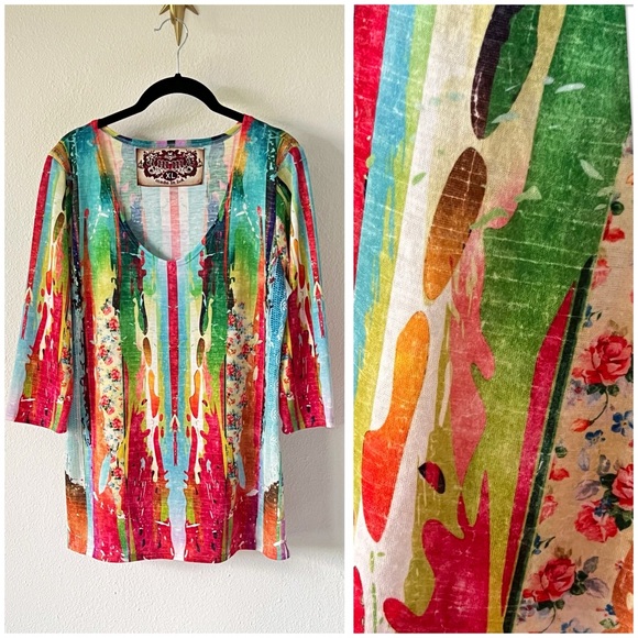 Amma LA Tops - Amma LA “Art to Wear” Multicolor Bohemian Top Size XL New